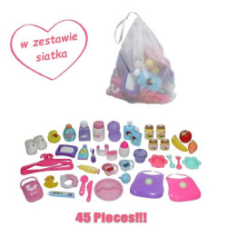 A large set of accessories for a baby doll - 45 elements