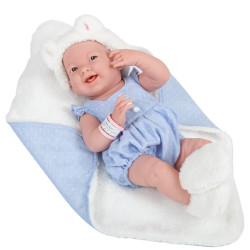 La Newborn All-Vinyl Real Girl - 38 cm - Baby Doll-Blue Outfit & Accessories