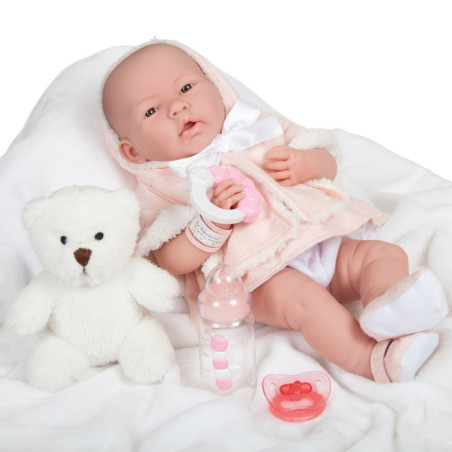La Newborn All-Vinyl Real Girl - Baby Doll Pink Coat Deluxe Set