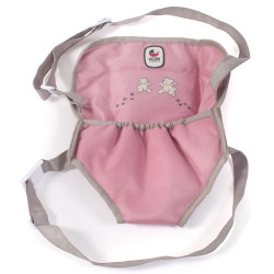 Baby doll carrier with suspenders, pink, in a teddy bear