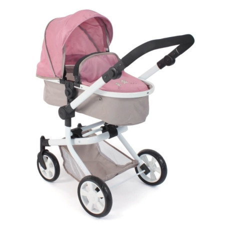 MIKA combi doll stroller, pink, with a teddy bear