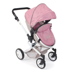 MIKA combi doll stroller, pink, with a teddy bear