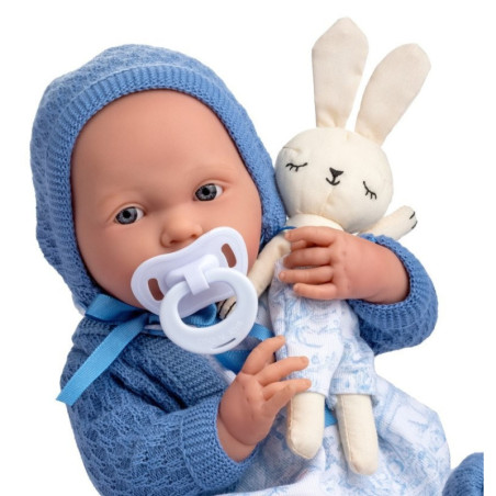 Hiszpańska lalka bobas - niebieski pajacyk oraz królik