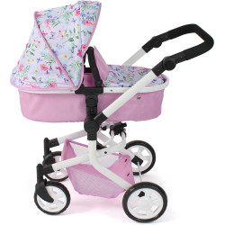 MIKA Kombi Doll Stroller - Pink, with flowers