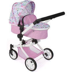 MIKA Kombi Doll Stroller - Pink, with flowers - Bayer Chic 595 53