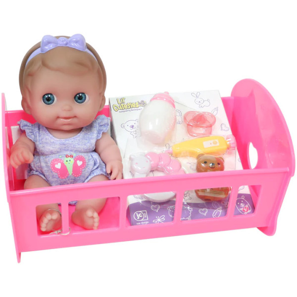 JC Toys, Lil' Cutesies 24 cm All Vinyl Washable Doll Rocking Crib Gift Set