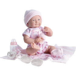 Lalka noworodek w różowym ubranku, liczne akcesoria, Berenguer 18781