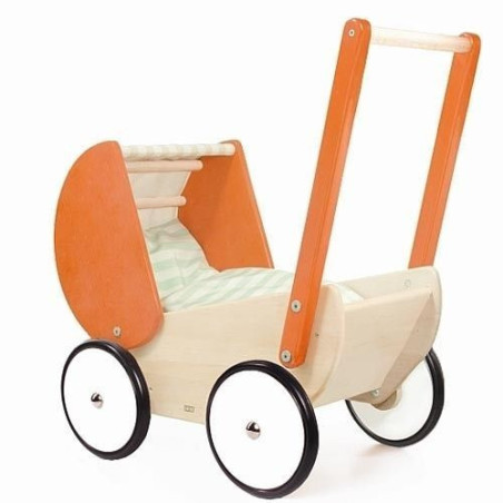 Wooden Pram for Baby Dolls - BAJO 74130 - Orange