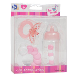 3 Piece Accessory Gift Set includes Bottle, Pacifier & Rattle - Pink