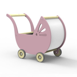 Drewniany wózek dla lalki - kolor jasny róż
