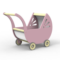 Drewniany wózek dla lalki - kolor jasny róż