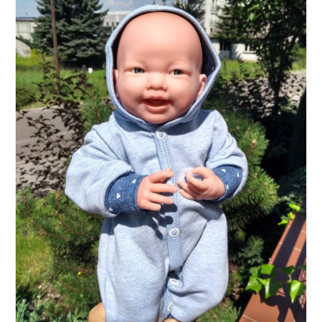 Romper for a baby doll 36 - 39 cm - denim with a hood