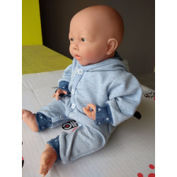 Romper for a baby doll 39 cm - denim with a hood