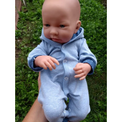Romper for a baby doll - denim with a hood