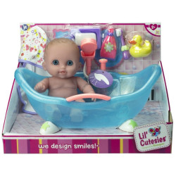 Lil' Cutesies 8.5" All-Vinyl Doll in bathtub with accessories - Berenguer 16990