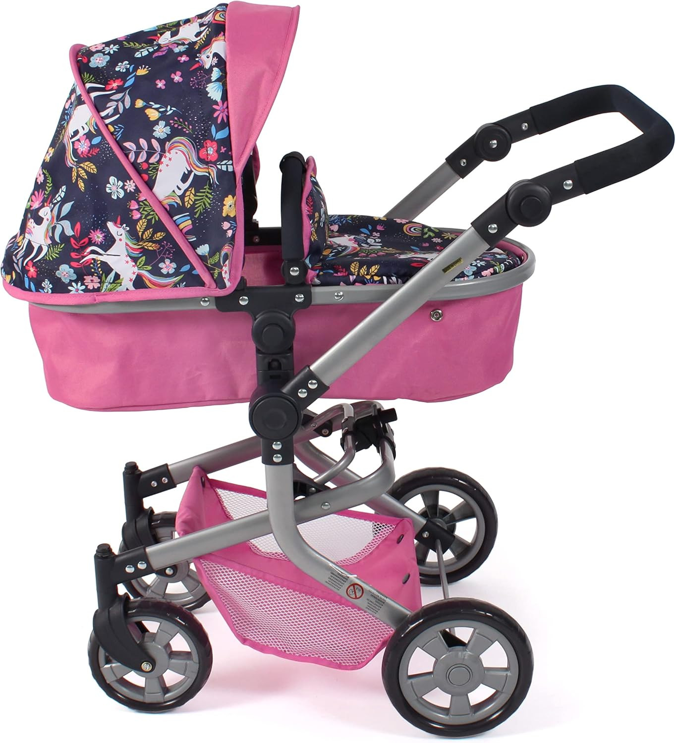 Bayer Chic 595-43 - Duży wózek dla lalek 2 w 1 - Unicorns - Pink/Navy